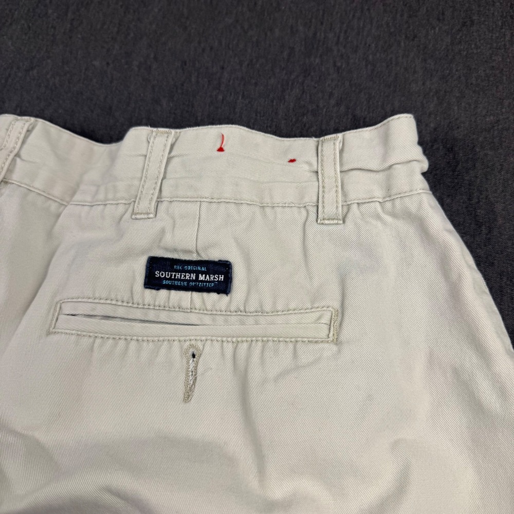 Southern Marsh Mens Khaki Chino Shorts Tan Cotton Twill Size 36 Flat Front 7in
